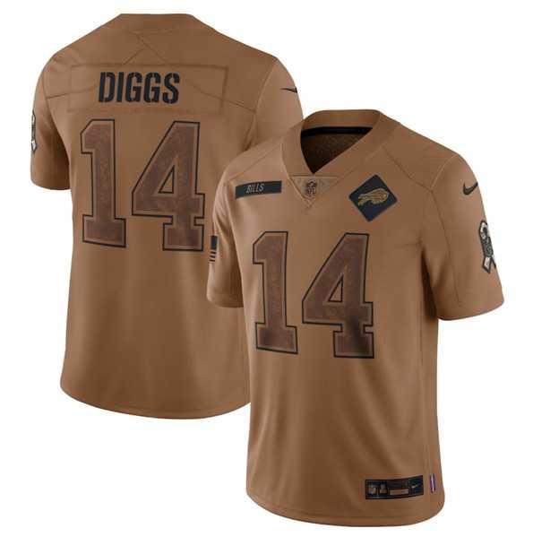 Mens Buffalo Bills #14 Stefon Diggs 2023 Brown Salute To Service Limited Football Stitched Jersey Dyin